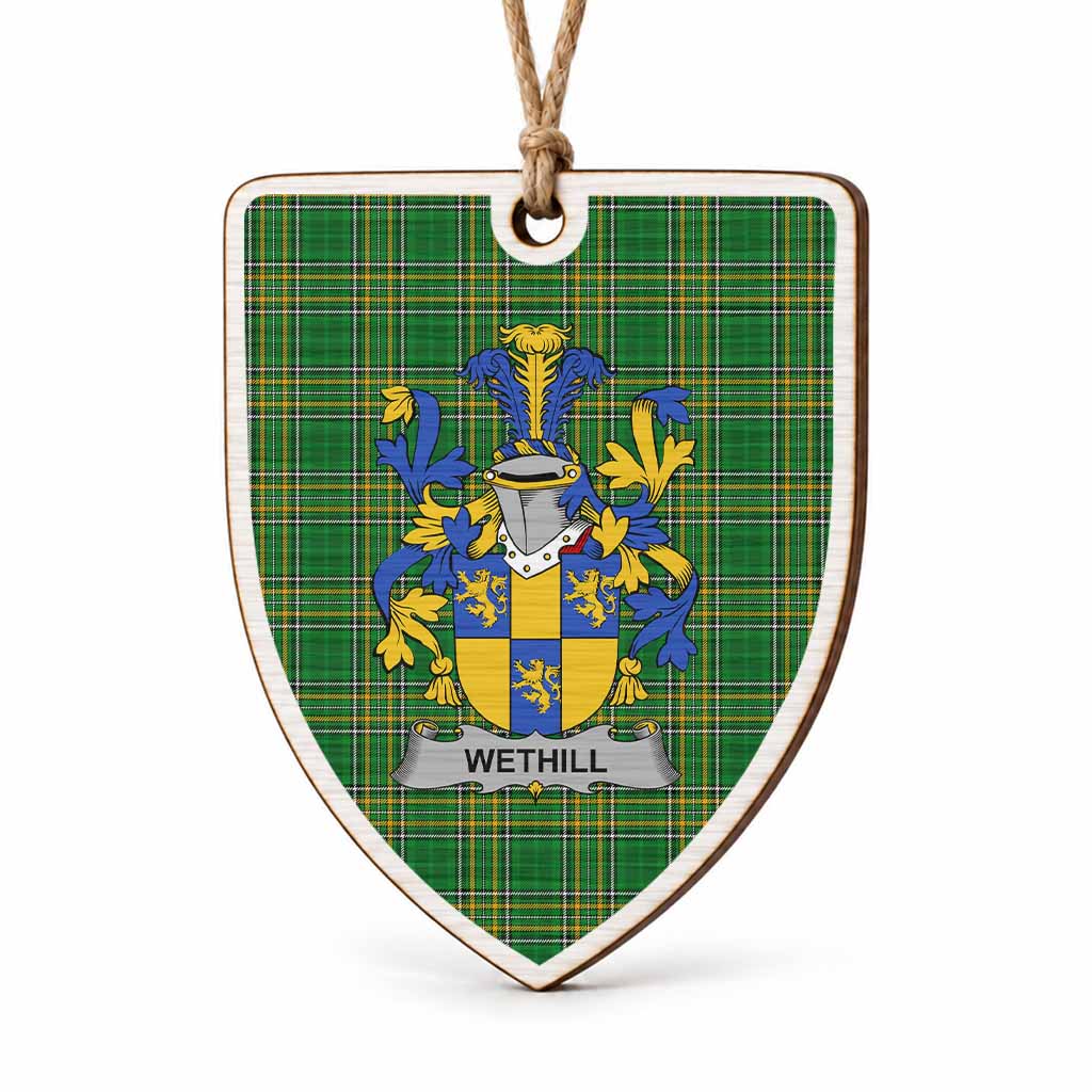 Wethill Coat of Arms Shield Wood Ornament , Irish Heritage Hanging Plaque for Christmas Tree