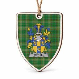 Wethill Coat of Arms Shield Wood Ornament , Irish Heritage Hanging Plaque for Christmas Tree