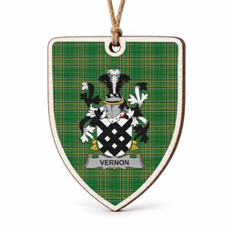 Vernon Coat of Arms Shield Wood Ornament , Irish Heritage Hanging Plaque for Christmas Tree