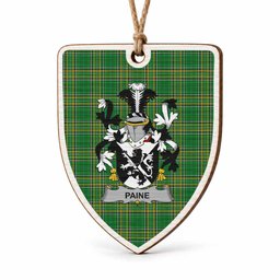 Paine Coat of Arms Shield Wood Ornament , Irish Heritage Hanging Plaque for Christmas Tree