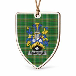 Townshend Coat of Arms Shield Wood Ornament , Irish Heritage Hanging Plaque for Christmas Tree