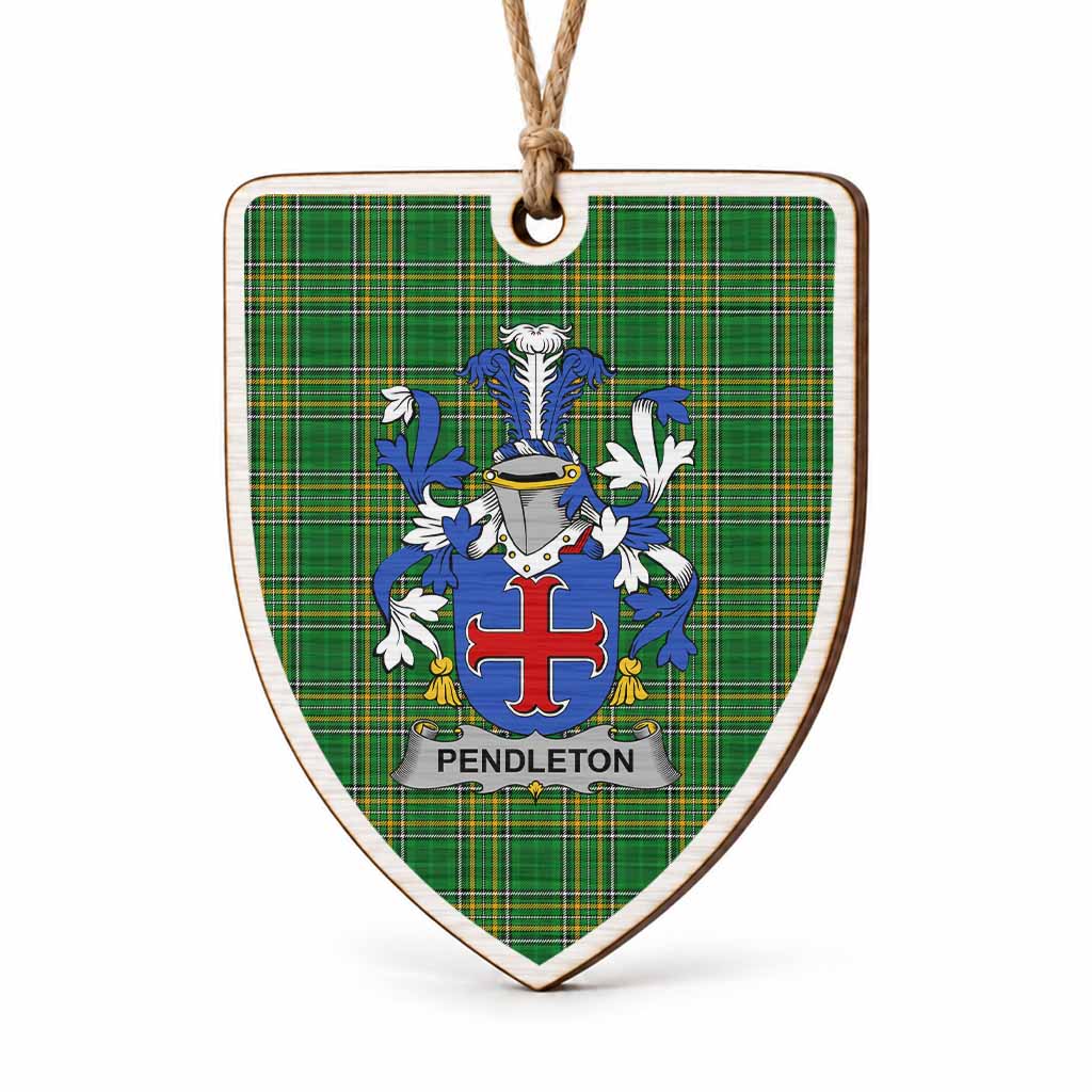 Pendleton Coat of Arms Shield Wood Ornament , Irish Heritage Hanging Plaque for Christmas Tree