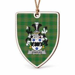 Staples Coat of Arms Shield Wood Ornament , Irish Heritage Hanging Plaque for Christmas Tree