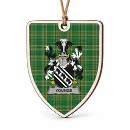Younge Coat of Arms Shield Wood Ornament , Irish Heritage Hanging Plaque for Christmas Tree