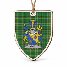 Shea Coat of Arms Shield Wood Ornament , Irish Heritage Hanging Plaque for Christmas Tree