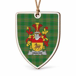 Uniacke Coat of Arms Shield Wood Ornament , Irish Heritage Hanging Plaque for Christmas Tree