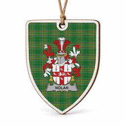 Nolan Coat of Arms Shield Wood Ornament , Irish Heritage Hanging Plaque for Christmas Tree
