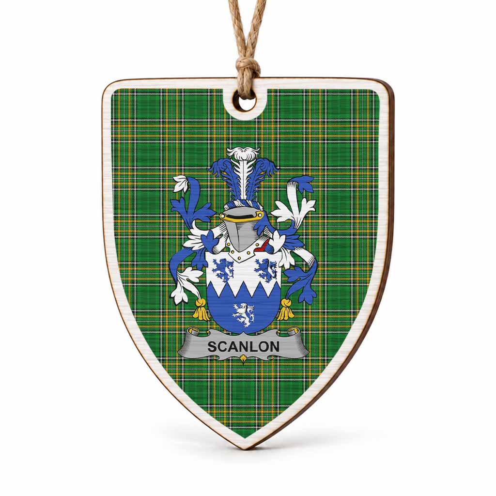 Scanlon Coat of Arms Shield Wood Ornament , Irish Heritage Hanging Plaque for Christmas Tree