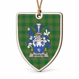 Scanlon Coat of Arms Shield Wood Ornament , Irish Heritage Hanging Plaque for Christmas Tree