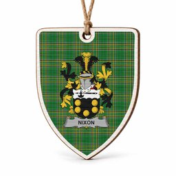 Nixon Coat of Arms Shield Wood Ornament , Irish Heritage Hanging Plaque for Christmas Tree