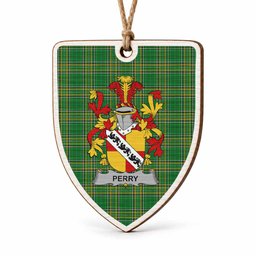 Perry Coat of Arms Shield Wood Ornament , Irish Heritage Hanging Plaque for Christmas Tree