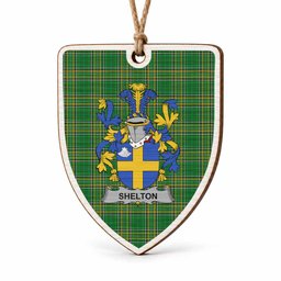 Shelton Coat of Arms Shield Wood Ornament , Irish Heritage Hanging Plaque for Christmas Tree