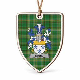 Stone Coat of Arms Shield Wood Ornament , Irish Heritage Hanging Plaque for Christmas Tree