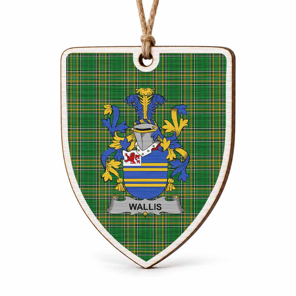Wallis Coat of Arms Shield Wood Ornament , Irish Heritage Hanging Plaque for Christmas Tree