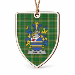 Wallis Coat of Arms Shield Wood Ornament , Irish Heritage Hanging Plaque for Christmas Tree