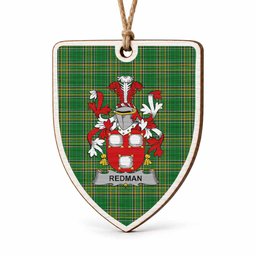 Redman Coat of Arms Shield Wood Ornament , Irish Heritage Hanging Plaque for Christmas Tree