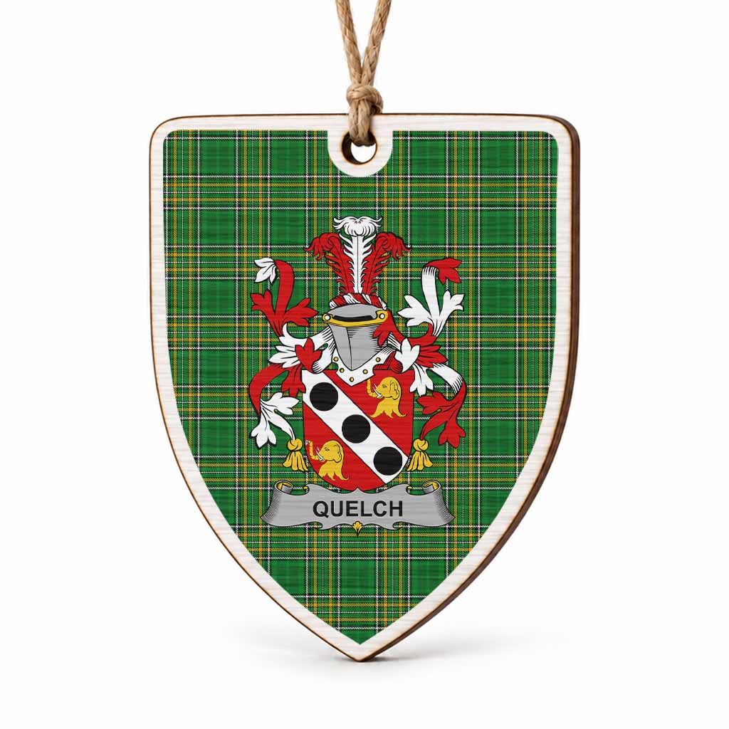 Quelch Coat of Arms Shield Wood Ornament , Irish Heritage Hanging Plaque for Christmas Tree