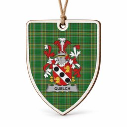 Quelch Coat of Arms Shield Wood Ornament , Irish Heritage Hanging Plaque for Christmas Tree