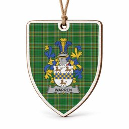 Warren Coat of Arms Shield Wood Ornament , Irish Heritage Hanging Plaque for Christmas Tree