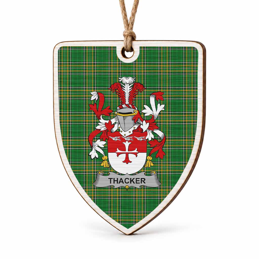 Thacker Coat of Arms Shield Wood Ornament , Irish Heritage Hanging Plaque for Christmas Tree