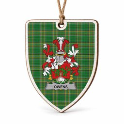 Owens Coat of Arms Shield Wood Ornament , Irish Heritage Hanging Plaque for Christmas Tree