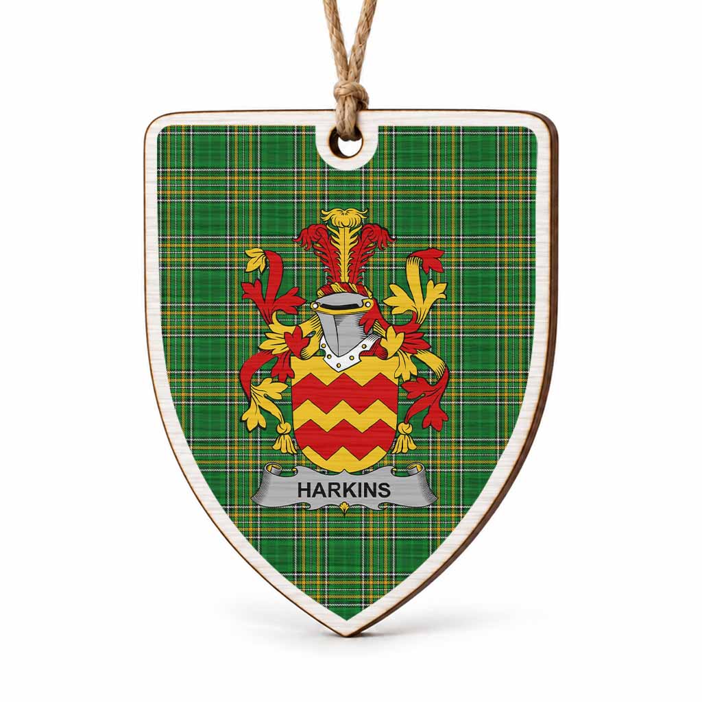 Harkins Coat of Arms Shield Wood Ornament , Irish Heritage Hanging Plaque for Christmas Tree