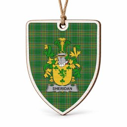 Sheridan Coat of Arms Shield Wood Ornament , Irish Heritage Hanging Plaque for Christmas Tree