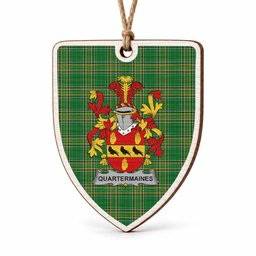 Quartermaines Coat of Arms Shield Wood Ornament , Irish Heritage Hanging Plaque for Christmas Tree