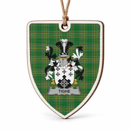 Tighe Coat of Arms Shield Wood Ornament , Irish Heritage Hanging Plaque for Christmas Tree