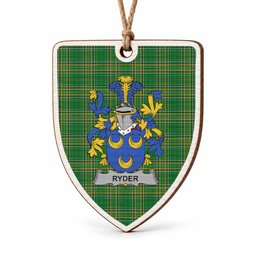 Ryder Coat of Arms Shield Wood Ornament , Irish Heritage Hanging Plaque for Christmas Tree