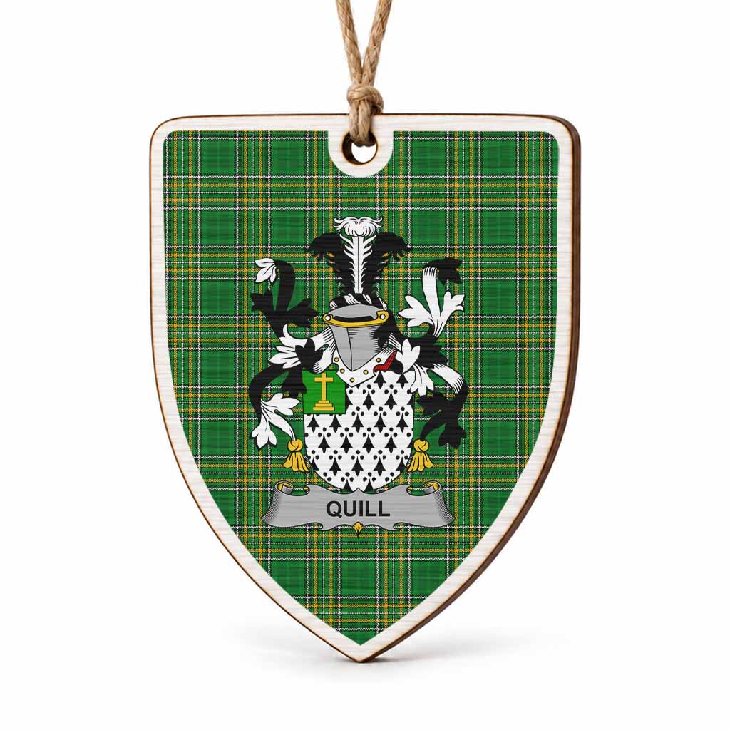 Quill Coat of Arms Shield Wood Ornament , Irish Heritage Hanging Plaque for Christmas Tree
