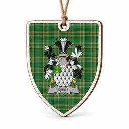 Quill Coat of Arms Shield Wood Ornament , Irish Heritage Hanging Plaque for Christmas Tree