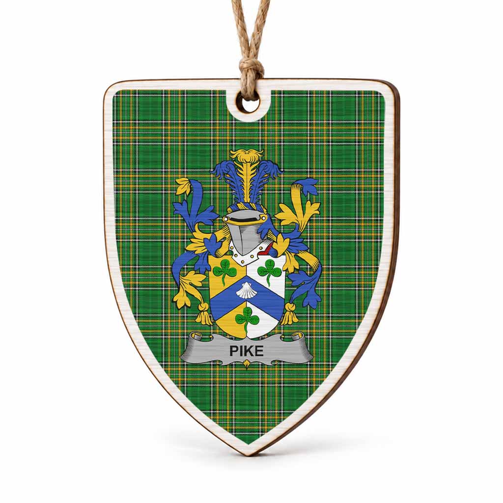 Pike Coat of Arms Shield Wood Ornament , Irish Heritage Hanging Plaque for Christmas Tree