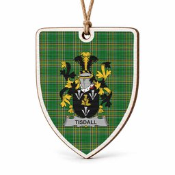 Tisdall Coat of Arms Shield Wood Ornament , Irish Heritage Hanging Plaque for Christmas Tree