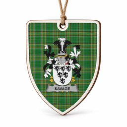 Savage Coat of Arms Shield Wood Ornament , Irish Heritage Hanging Plaque for Christmas Tree