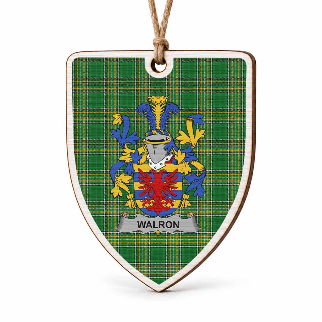 Walron Coat of Arms Shield Wood Ornament , Irish Heritage Hanging Plaque for Christmas Tree