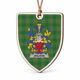 Walron Coat of Arms Shield Wood Ornament , Irish Heritage Hanging Plaque for Christmas Tree