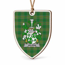 Veldon Coat of Arms Shield Wood Ornament , Irish Heritage Hanging Plaque for Christmas Tree