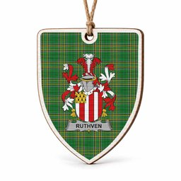 Ruthven Coat of Arms Shield Wood Ornament , Irish Heritage Hanging Plaque for Christmas Tree