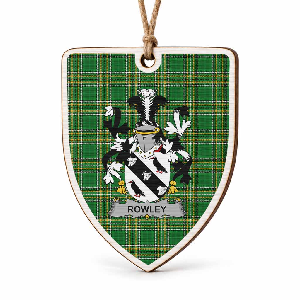 Rowley Coat of Arms Shield Wood Ornament , Irish Heritage Hanging Plaque for Christmas Tree
