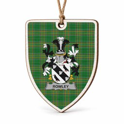 Rowley Coat of Arms Shield Wood Ornament , Irish Heritage Hanging Plaque for Christmas Tree