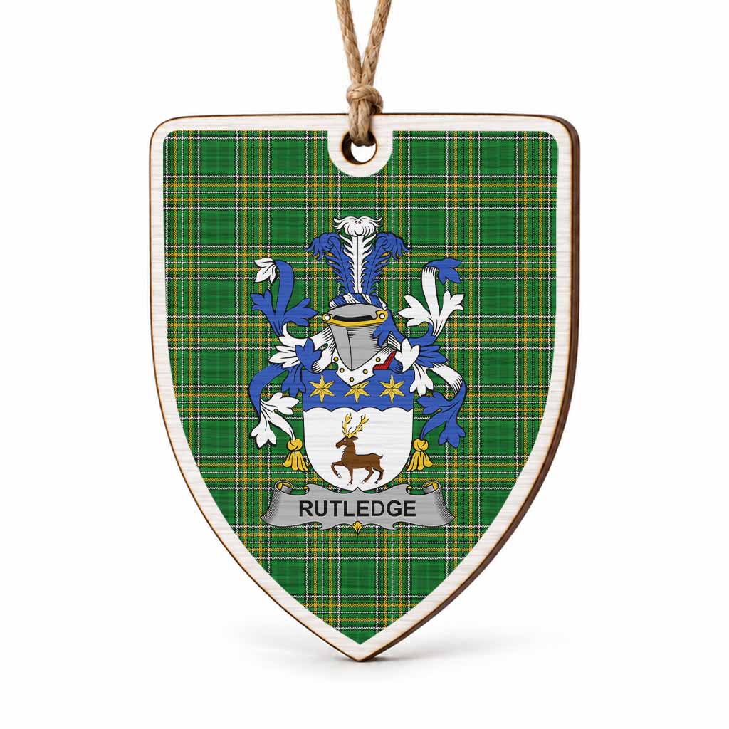 Rutledge Coat of Arms Shield Wood Ornament , Irish Heritage Hanging Plaque for Christmas Tree