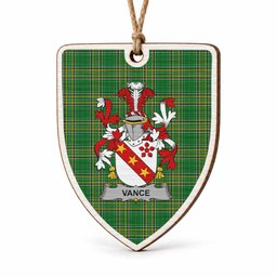 Vance Coat of Arms Shield Wood Ornament , Irish Heritage Hanging Plaque for Christmas Tree