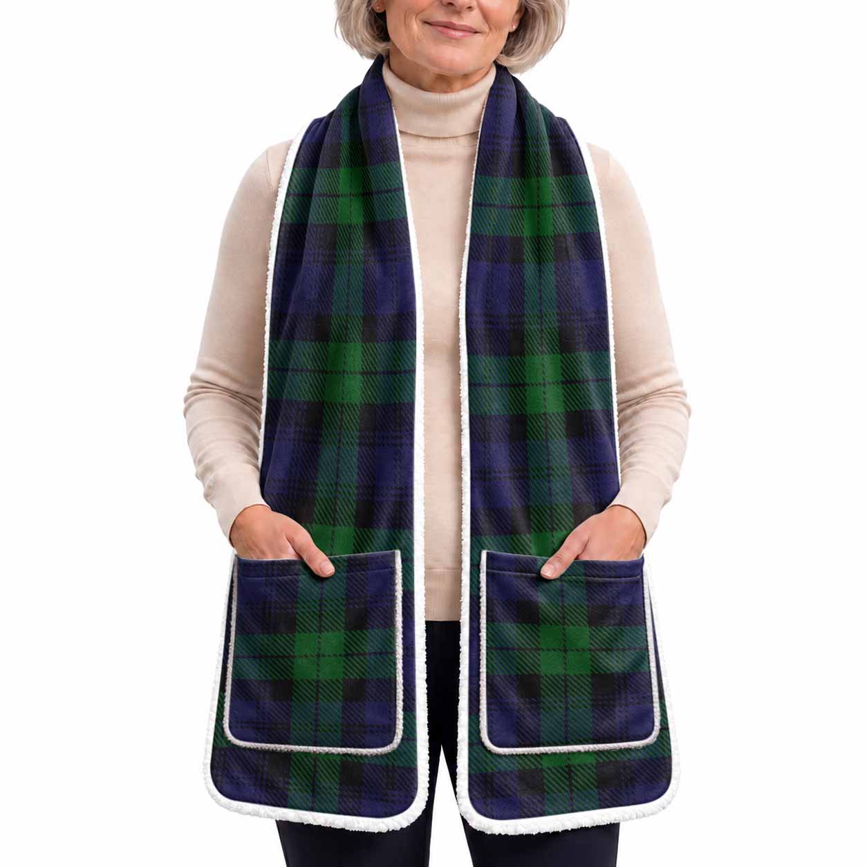 Black Watch Tartan Hand-Warmer Pocket Scarf