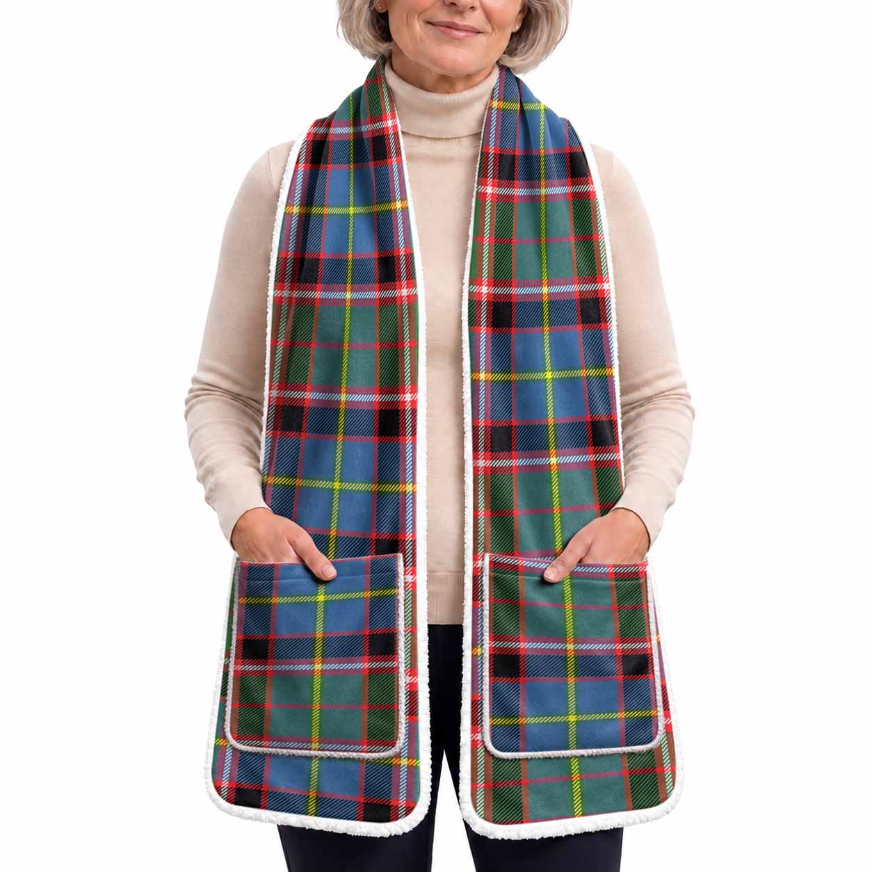 Glass Tartan Hand-Warmer Pocket Scarf
