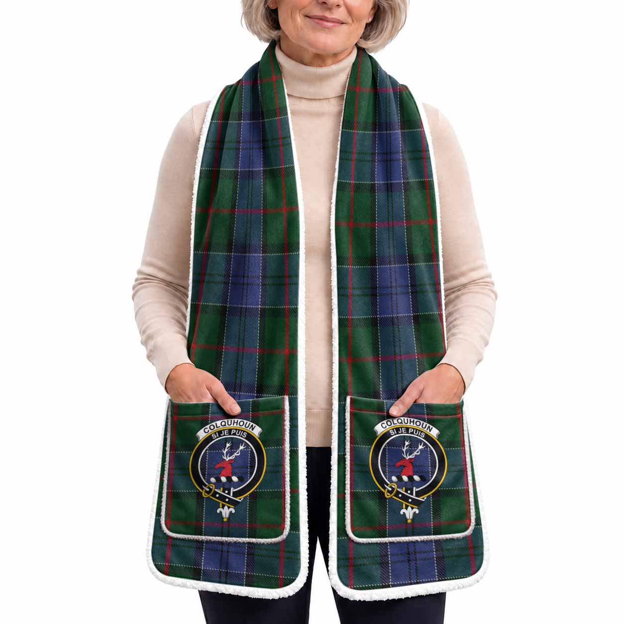 Colquhoun Tartan Crest Pocket Scarf - Ultimate Plaid Gift Wrap