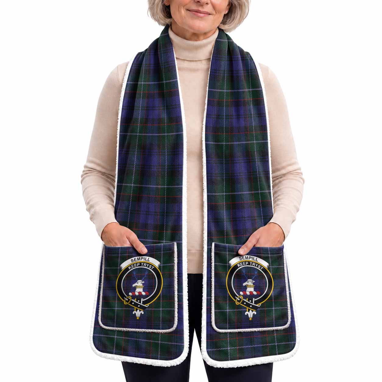 Sempill (Semple) Tartan Crest Pocket Scarf - Ultimate Plaid Gift Wrap
