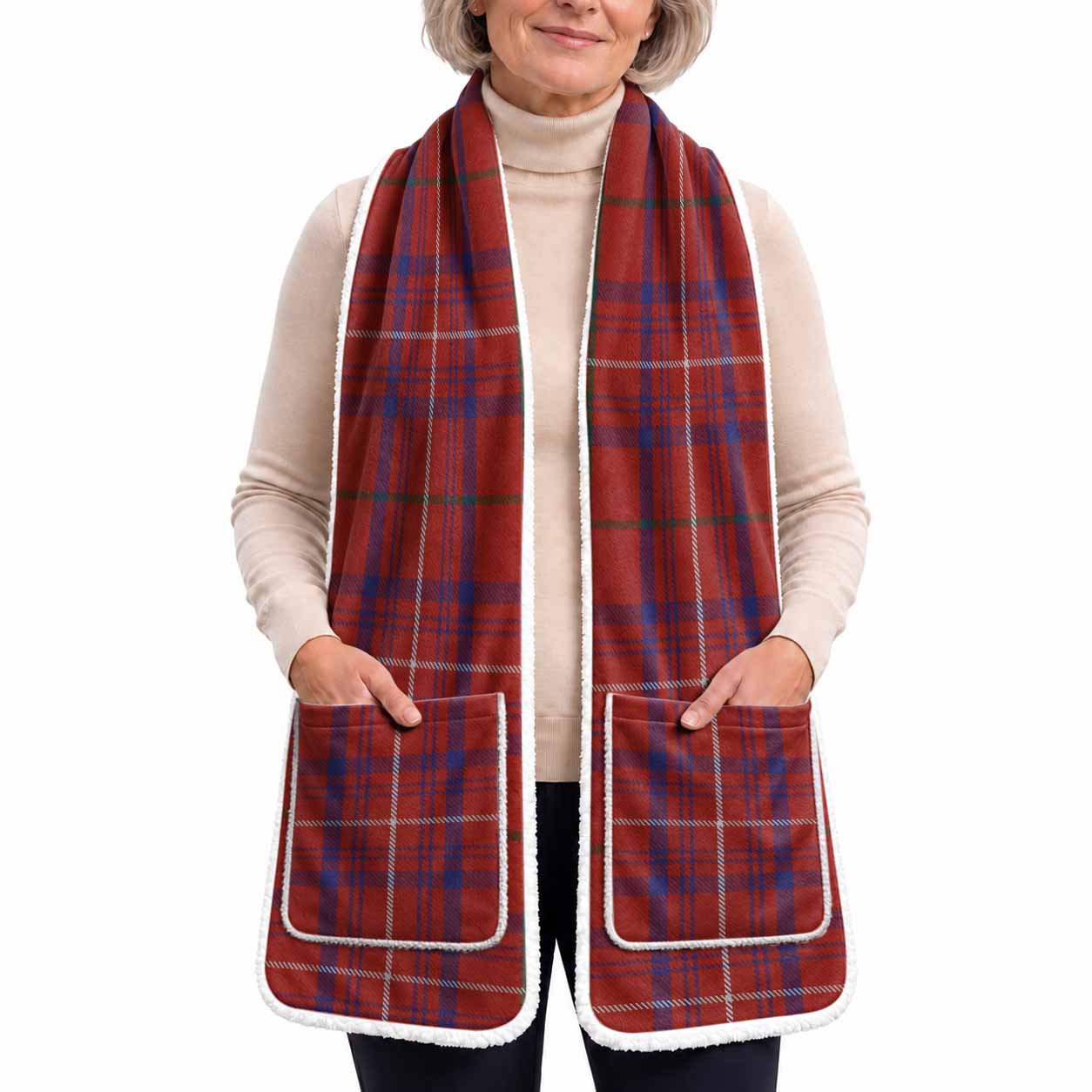Rose Tartan Hand-Warmer Pocket Scarf
