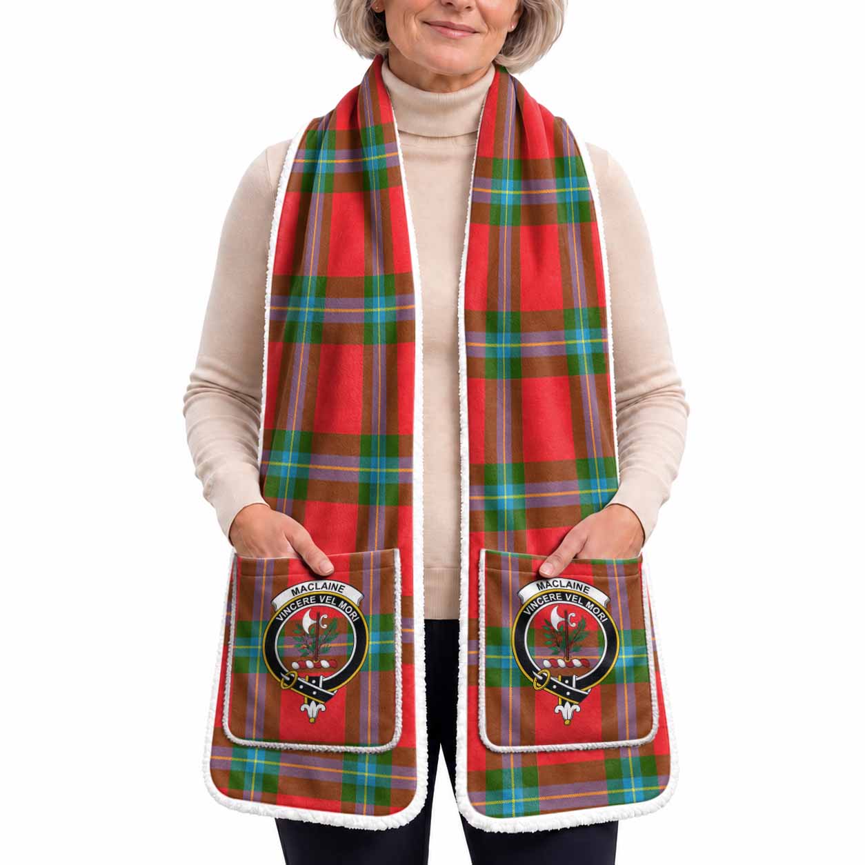 MacLaine (McLaine) Tartan Crest Pocket Scarf - Ultimate Plaid Gift Wrap