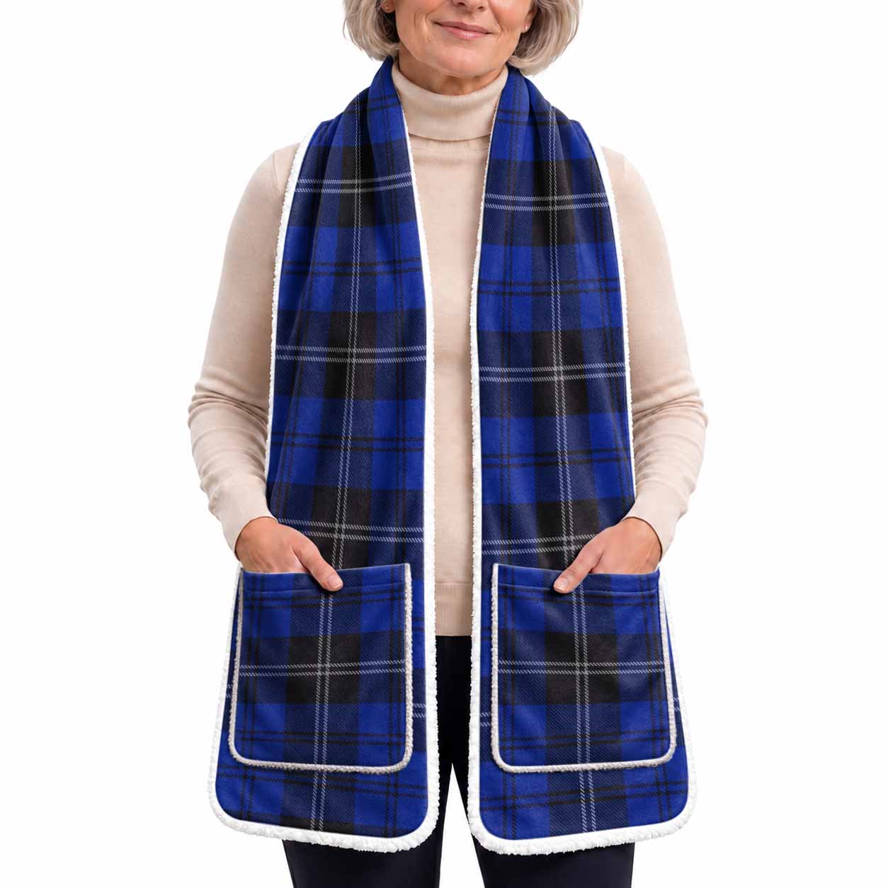 Swan Tartan Hand-Warmer Pocket Scarf